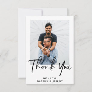 Tarjeta De Agradecimiento Boda de foto personalizada con guión minimalista s