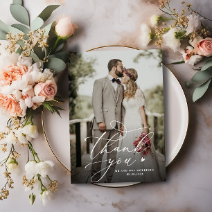 Tarjeta De Agradecimiento Boda de foto personalizada de escritura blanca
