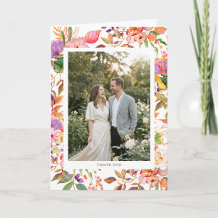 Tarjeta De Agradecimiento Boda de Foto Personalizada Floral Acuarela Vibrant