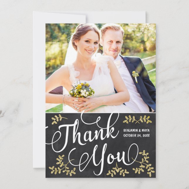 Tarjeta De Agradecimiento Boda de foto rustico elegante por la carta gracias (Anverso)