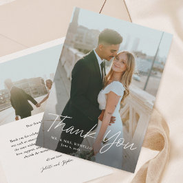 Tarjeta De Agradecimiento Boda de Foto Simple 2 Escritura Moderna