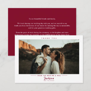 Tarjeta De Agradecimiento Boda de Foto Simple de Borgoña