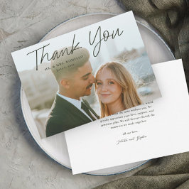 Tarjeta De Agradecimiento Boda de Foto Simple de Escritura Moderna