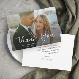 Tarjeta De Agradecimiento Boda de Foto Simple de Escritura Moderna