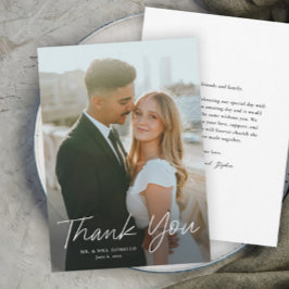 Tarjeta De Agradecimiento Boda de Foto Simple de Escritura Moderna