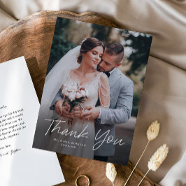 Tarjeta De Agradecimiento Boda de Foto Simple Escritura Moderna
