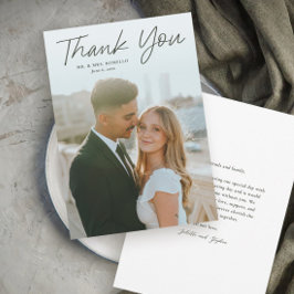 Tarjeta De Agradecimiento Boda de Foto Simple Letra Moderna