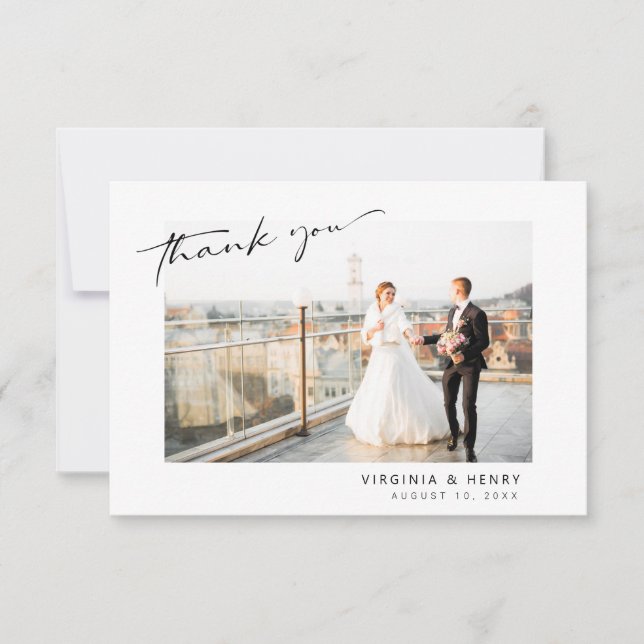 Tarjeta De Agradecimiento Boda de Foto Simple Moderna (Anverso)