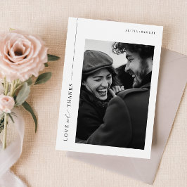 Tarjeta De Agradecimiento Boda de Foto Tipografía Negra Minimalista Moderna