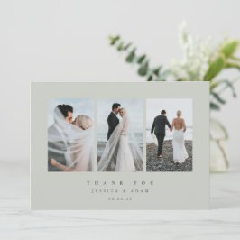 Tarjeta De Agradecimiento Boda de foto triple gris-verde ultra mínimo y plan