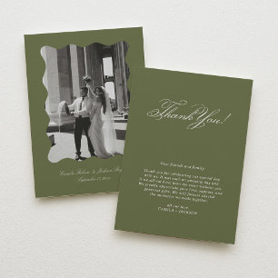 Tarjeta De Agradecimiento Boda de foto victoriana verde oliva