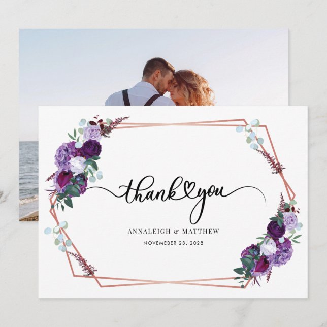 Tarjeta De Agradecimiento Boda de fotografía acuarela floral (Anverso / Reverso)