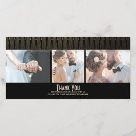 Tarjeta De Agradecimiento Boda de fotografía Art Deco Black y Gold Gracias