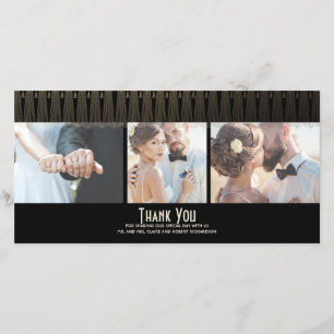 Tarjeta De Agradecimiento Boda de fotografía Art Deco Black y Gold Gracias
