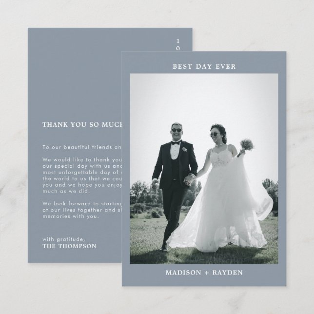 Tarjeta De Agradecimiento Boda de fotografía azul turbulento mínimo clásico (Anverso / Reverso)