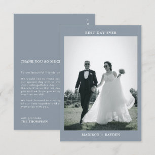 Tarjeta De Agradecimiento Boda de fotografía azul turbulento mínimo clásico