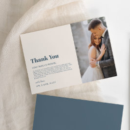 Tarjeta De Agradecimiento Boda de fotografía beige azul de la Marina minimal