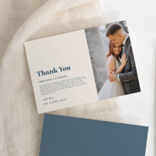 Tarjeta De Agradecimiento Boda de fotografía beige azul de la Marina minimal