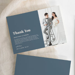 Tarjeta De Agradecimiento Boda de fotografía beige azul de la Marina minimal