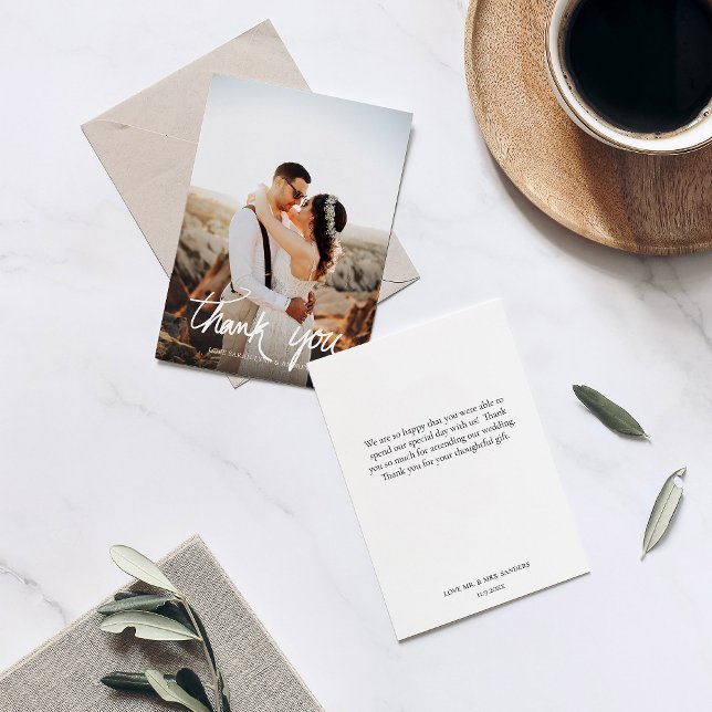 Tarjeta De Agradecimiento Boda de fotografía con carta de mano de moda (Subido por el creador)