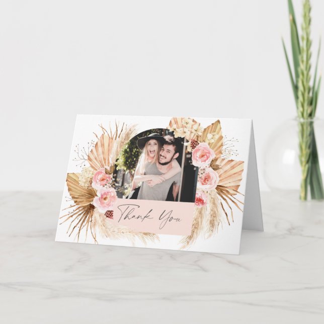 Tarjeta De Agradecimiento Boda de fotografía de arte floral de hierba modern (Anverso)