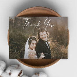 Tarjeta De Agradecimiento Boda de Fotografía de Caligrafía de Letra Moderna