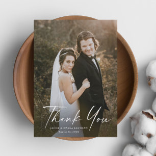 Tarjeta De Agradecimiento Boda de Fotografía de Caligrafía de Letra Moderna