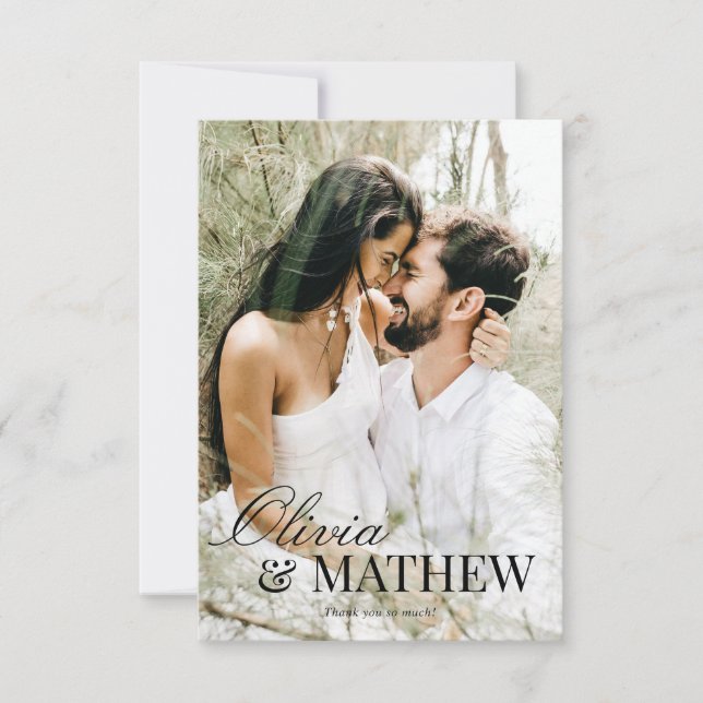 Tarjeta De Agradecimiento BODA de fotografía de caligrafía elegante clásica  (Anverso)