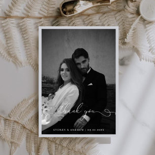 Tarjeta De Agradecimiento Boda de Fotografía de Caligrafía Elegante Moderna