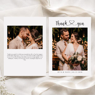 Tarjeta De Agradecimiento Boda de Fotografía de Caligrafía Elegante Moderna