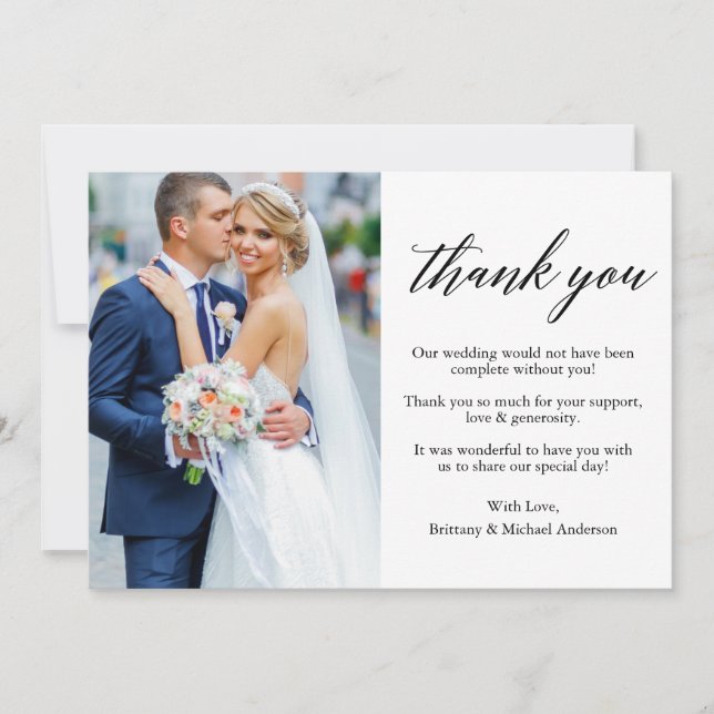 Tarjeta De Agradecimiento Boda de fotografía de caligrafía moderna y elegant (Anverso)