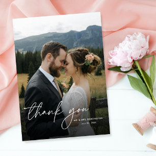 Tarjeta De Agradecimiento Boda de Fotografía de Caligrafía Simple y Moderna