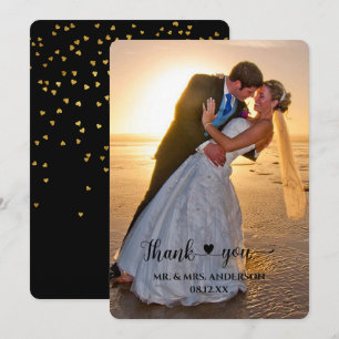Tarjeta De Agradecimiento Boda de fotografía de Confetti Heart Script Back G
