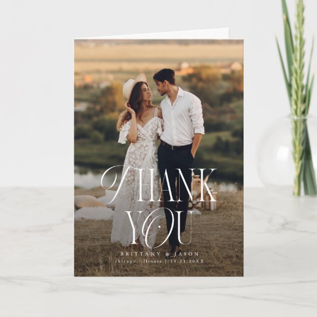 Tarjeta De Agradecimiento Boda de fotografía de elegancia rústica (Anverso)