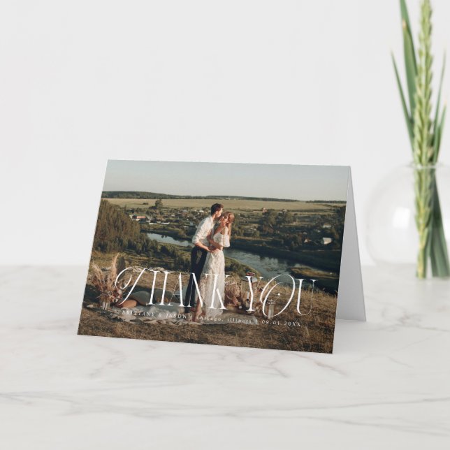 Tarjeta De Agradecimiento Boda de fotografía de elegancia rústica (Anverso)