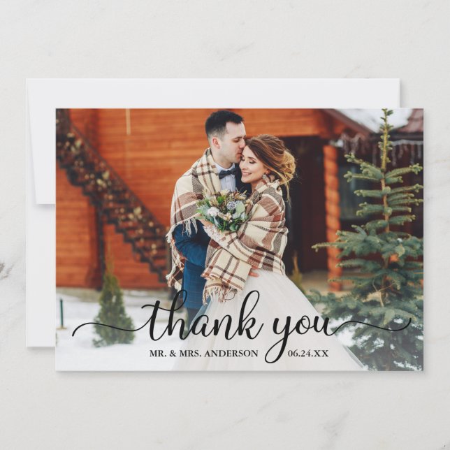 Tarjeta De Agradecimiento Boda de fotografía de escritura caligráfica modern (Anverso)