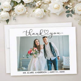 Tarjeta De Agradecimiento Boda de fotografía de escritura cardiaca caligráfi