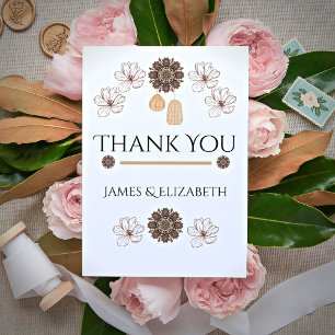 Tarjeta De Agradecimiento Boda de fotografía de floral minimalista Boho