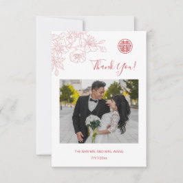 Tarjeta De Agradecimiento Boda de fotografía de la línea floral rosa