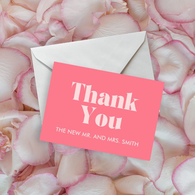 Tarjeta De Agradecimiento Boda de fotografía de Moda moderna Rosa Retro (Pink Retro Modern Photo Wedding Thank you Card
)