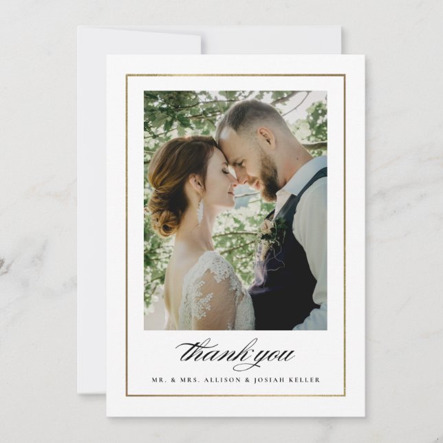 Tarjeta De Agradecimiento Boda de fotografía de oro clásico (Anverso)