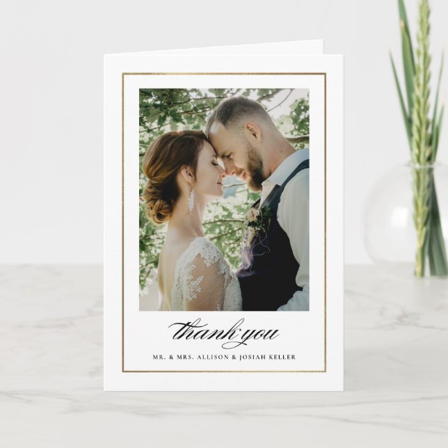 Tarjeta De Agradecimiento Boda de fotografía de oro clásico (Anverso)