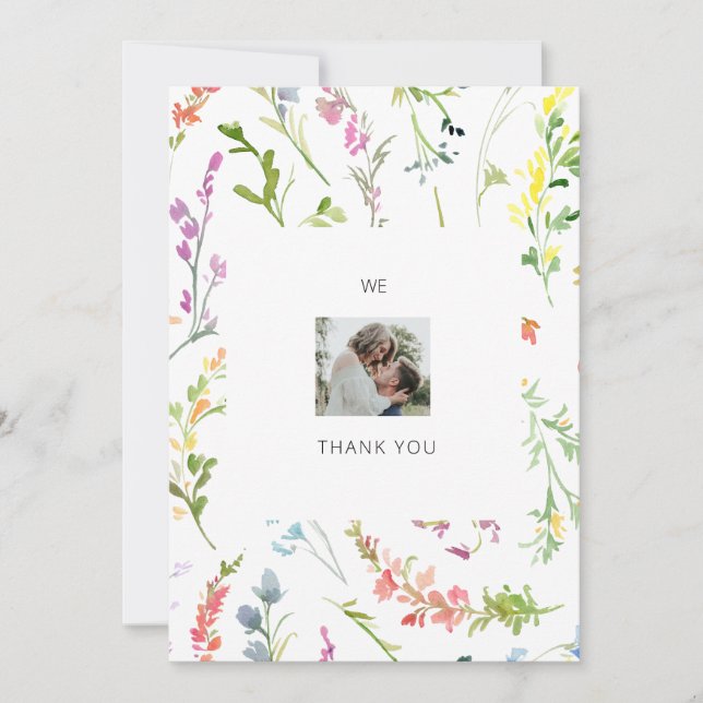Tarjeta De Agradecimiento Boda de fotografía de pareja Wildflower Gracias (Anverso)