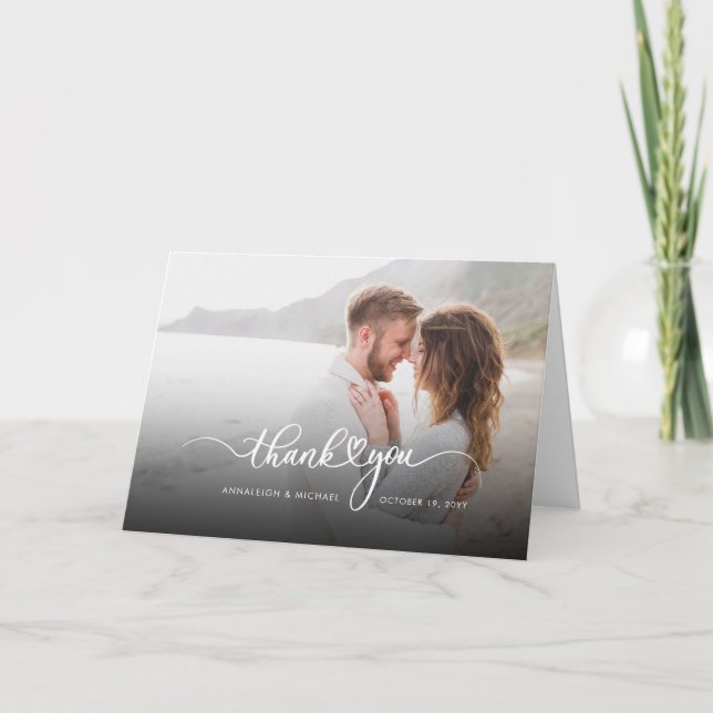 Tarjeta De Agradecimiento Boda de fotografía de parejas de guiones elegantes (Anverso)