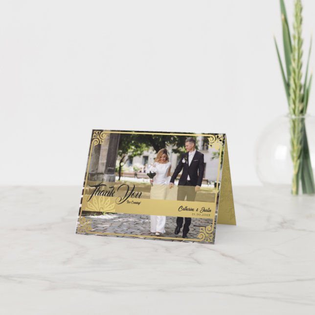 Tarjeta De Agradecimiento Boda de fotografía de pavo real de deco moderno do (Anverso)