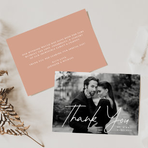 Tarjeta De Agradecimiento Boda de fotografía de terracota con guión casual