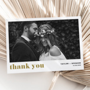 Tarjeta De Agradecimiento Boda de fotografía de tipografía negrita Gold Retr