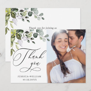 Tarjeta De Agradecimiento Boda de fotografía de verde elegante eucalipto