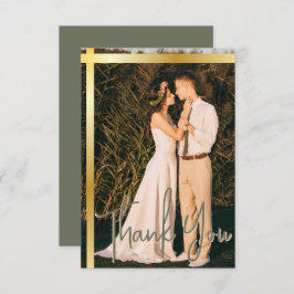 Tarjeta De Agradecimiento Boda de fotografía elegante con banda de oro Sage