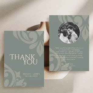 Tarjeta De Agradecimiento Boda de fotografía elegante de Earthy Olive